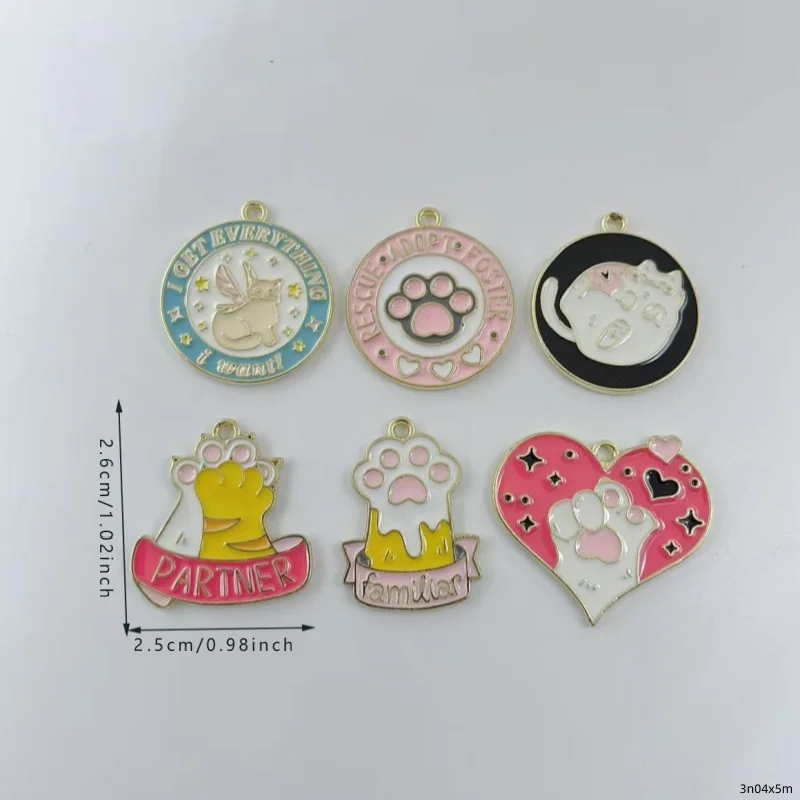 10Pcs Cartoon Cat Paw Heart Shape Enamel Alloy Charms Mixed Pattern Pendant For DIY Earrings Bracelets Key Chains Handmade Craft view 6