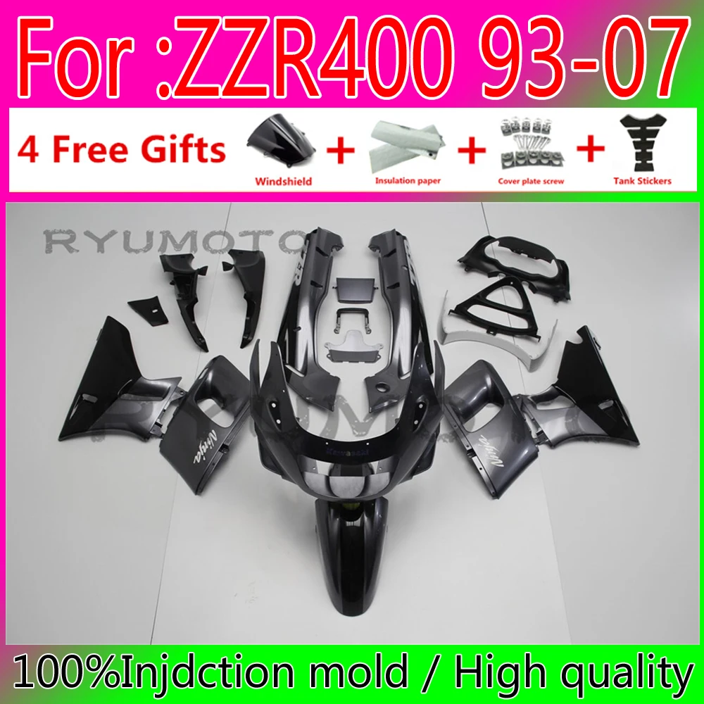 New ABS Motorcycle Injection Mold Fairings For ZZR400 93 94 95 98 02 03 04 05 07 1996 Silver Bodywork Fairing black