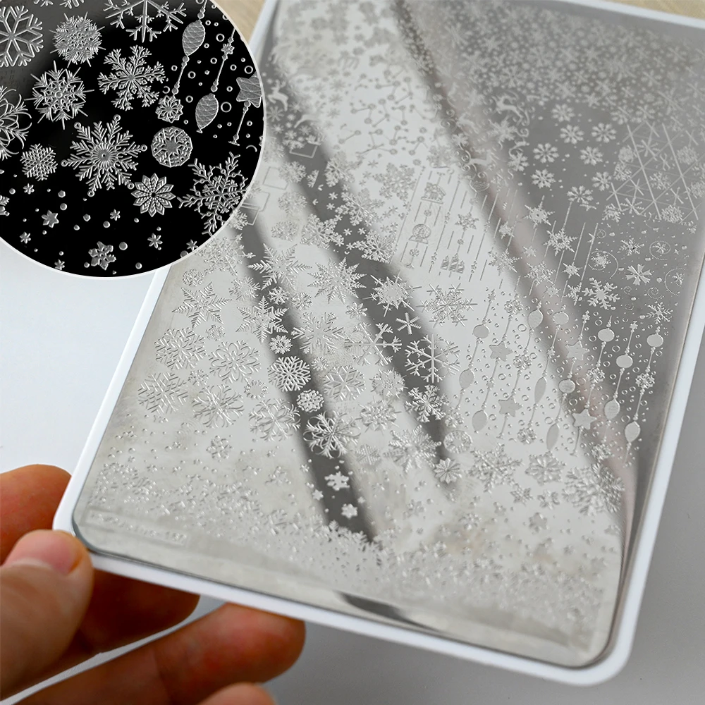 15X10cm Snowflakes Nail Stamping Plates Santa Claus Christmas Tree Image Stamp Templates Plus+ Steel Nail Printing Stencil Tools