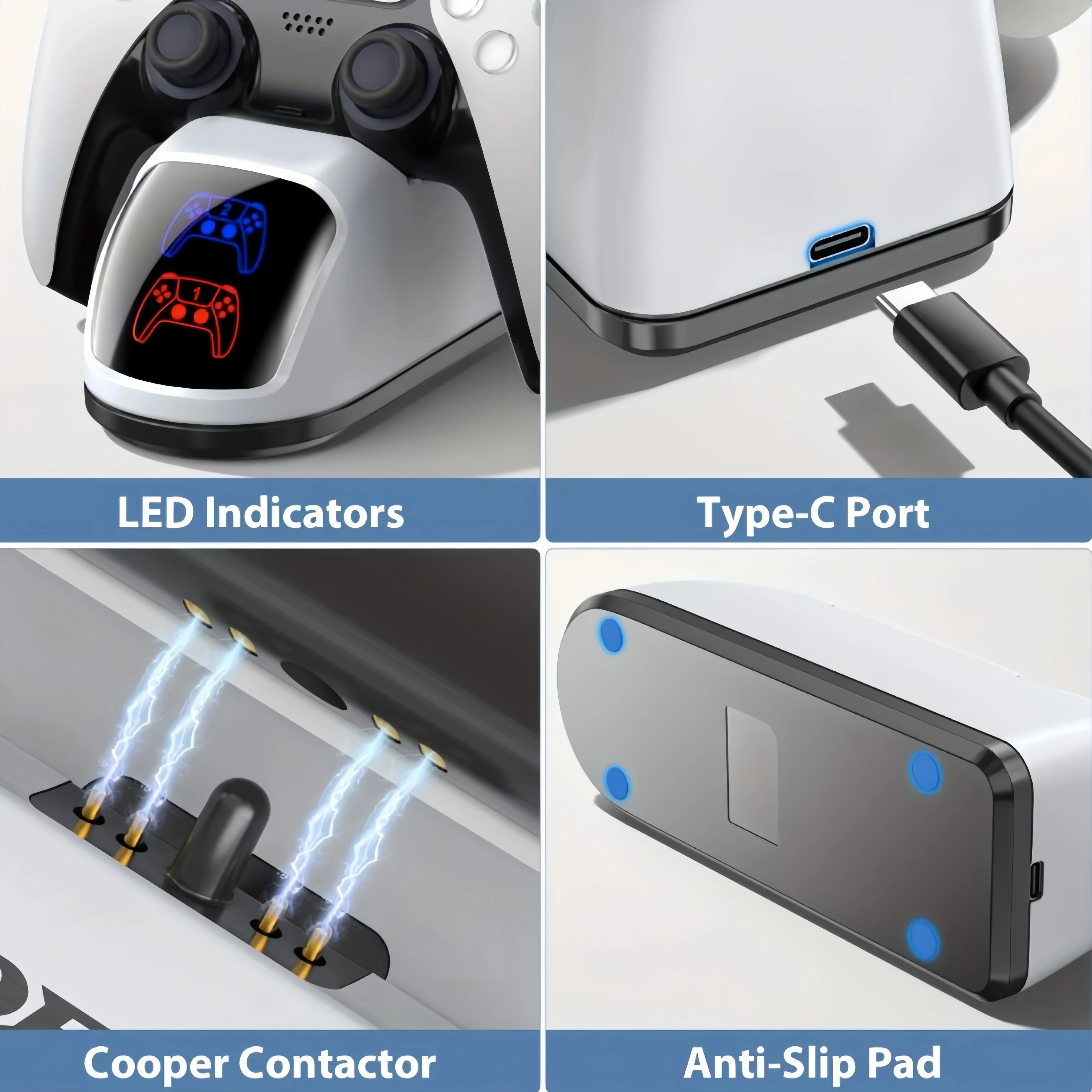 Dual Controller Charger For PS5 Fast Charging Handle Charger For PlayStation 5 Gamepad Game Accessories With LED Indicat