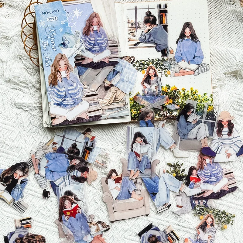 2Style 90Pcs/bag Elegant Reading Character Sticker Pack DIY Handbook Creative Material Stickers Scrapbook Photo Frame Calendar