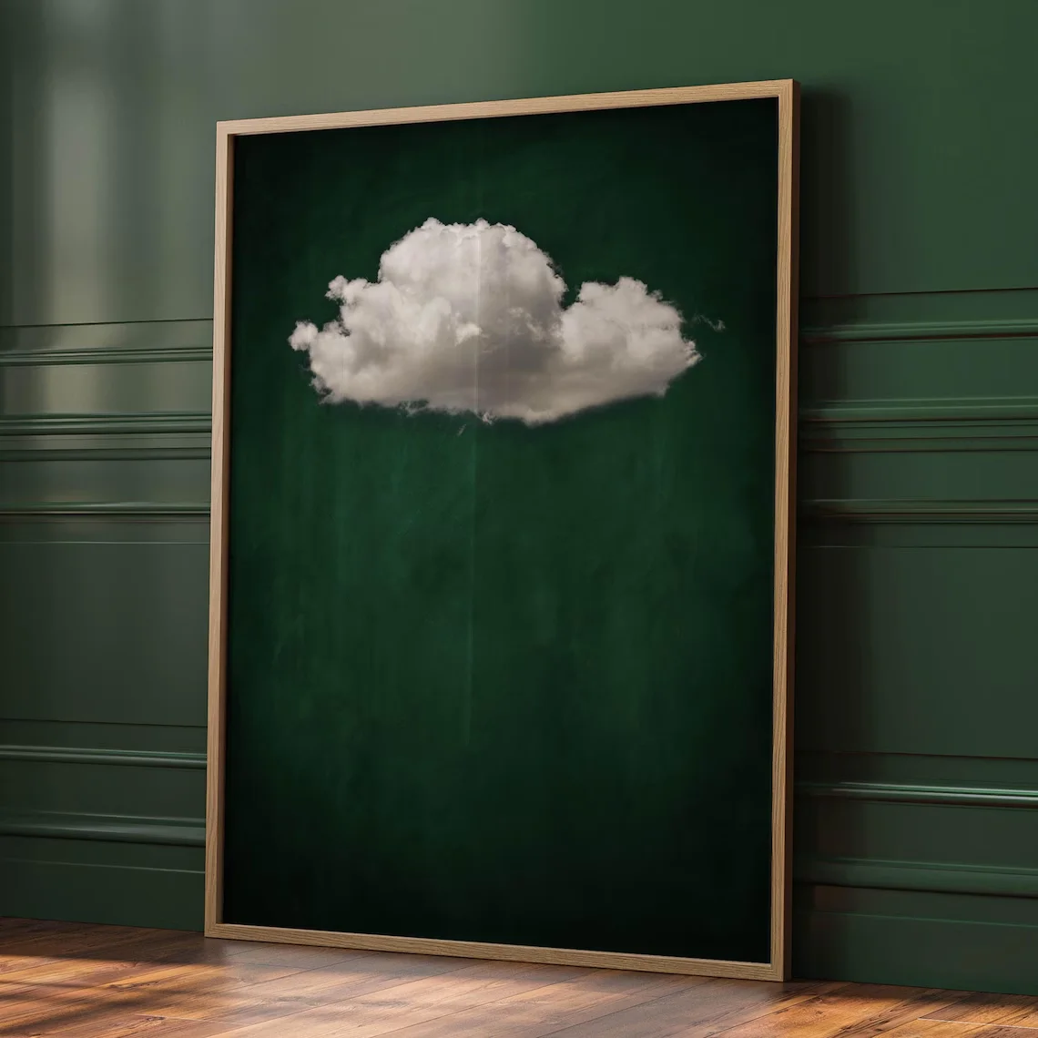 Emerald Green Cloud Wall Art Print, Moody Abstract Art, Minimalist, Surreal Sky Art Print, Large Living Room Decor, Framed Ca