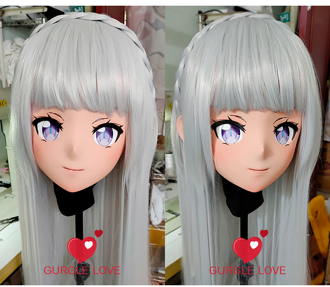 

(GLK17)Customize Character Resin Half Head Japanese Animego Cosplay Crossdressing Doll Anime Kigurumi Mask With Eyes And Wig