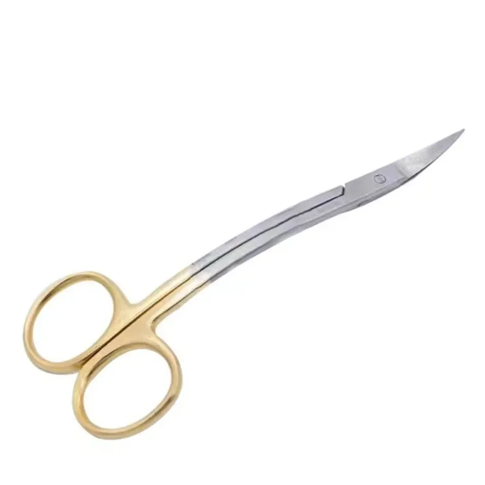 

Dental Stainless Steel Scissors 12.5cm Needle Holding Pliers Double Curved Gold Plated Handle Sharp and Durable Surgical Tool