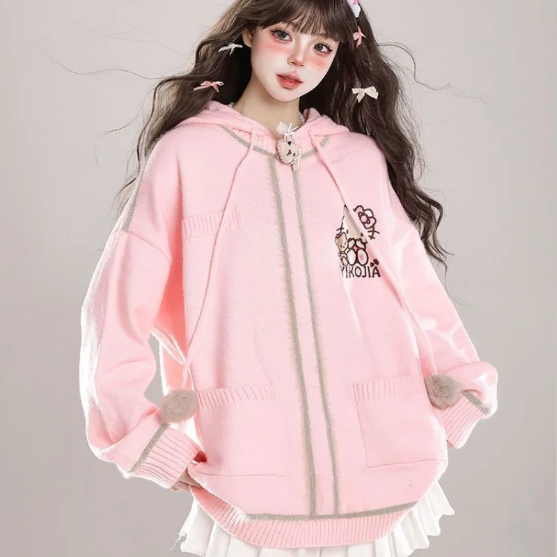 Olá kitty kawaii casaco sanrio menina camisola primavera outono nova moda com capuz doce moletom solto e confortável lazer deslocamento