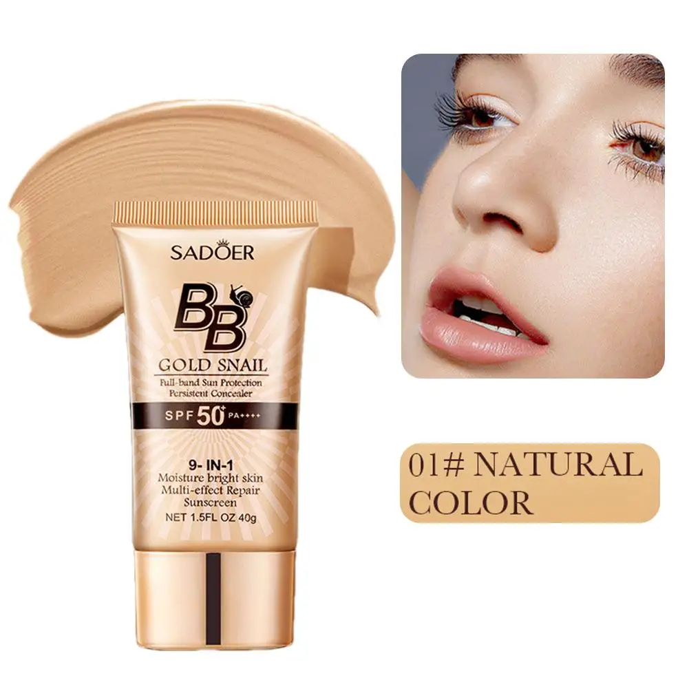 SPF50 Gold Snail Sunscreen BB Cream Liquid Face Base Makeup Cream Foundation BB Foundation Concealer Whitening Cream Face C U3E1