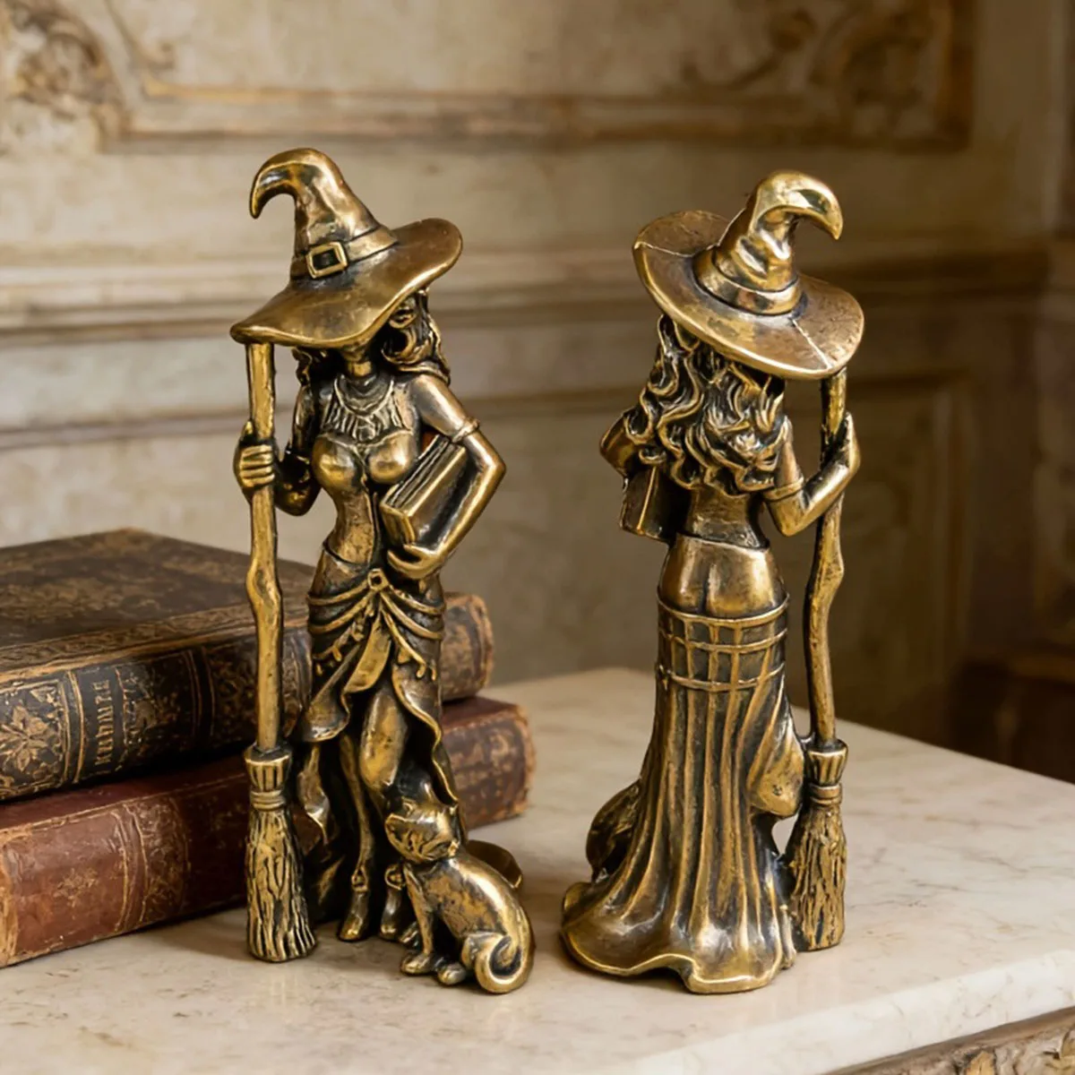 Brass Magic witch Figurines Miniatures Desktop Ornaments Retro Metal Models Small Statue Home Decorations Crafts Accessories
