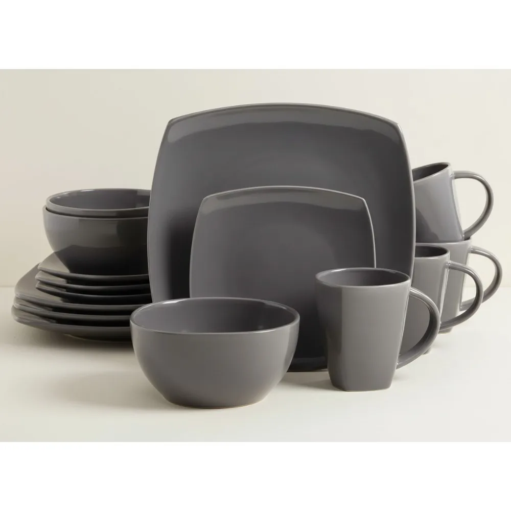 

Modern Grey Reactive Glaze Dinnerware Set for 4, Dishwasher Safe Stoneware Plates Bowls Mugs - Perfect Wedding Gift