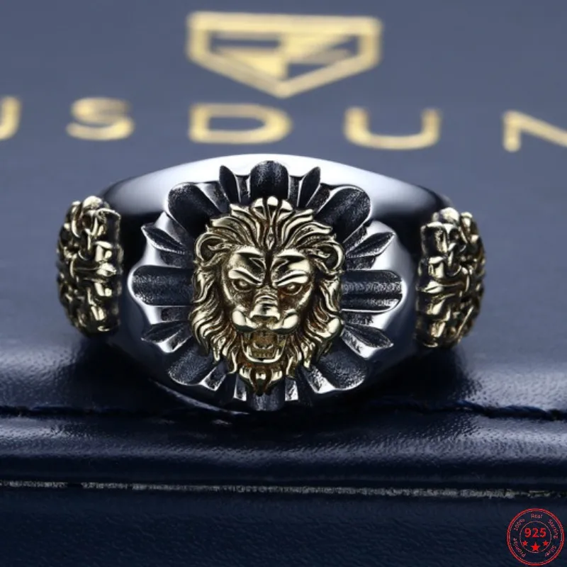 S925 Sterling Silver Rings for Men New Men's Fashion Eternal Vine Totem Lion Head Solid Argentum Viking Jewelry Amulet