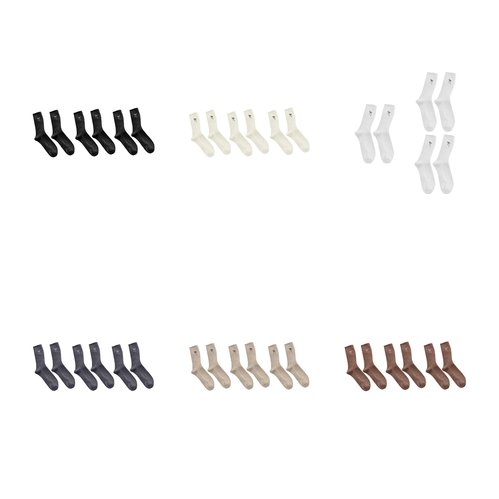 

Набор хлопковых носков средней длины с вышитым бантом в стиле Лолита, доступен в 6 цветах (по 3 пары каждого цвета: черный/бежевый/белый/серый/хаки/коричневый)