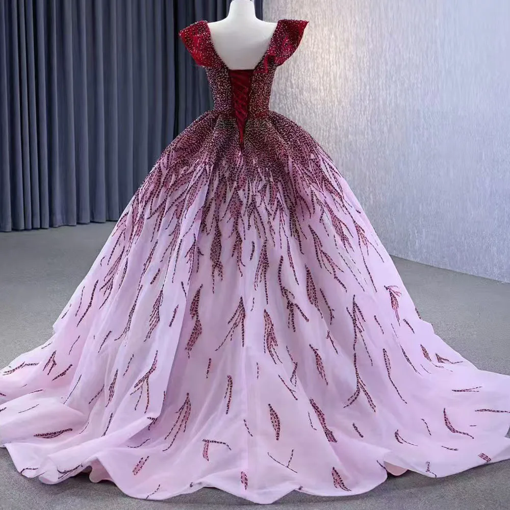 O-Neck Cap Sleeve Evening Dress Lace-Up Back Beaded Prom Dress Customizable Women's Special Occasion Gown view 5