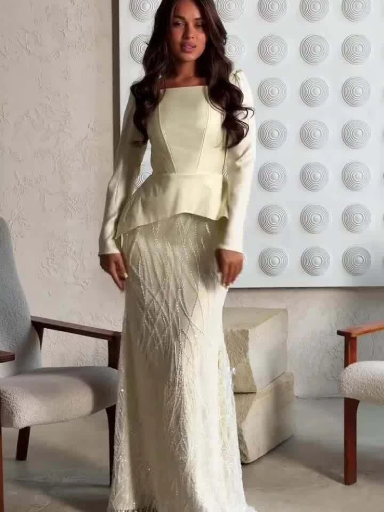 Langes Kleid Damen Meerjungfrauenkleider A-Linie Vestidos Quadratischer Ausschnitt Puffärmel Hüftwickel Elegant Hochzeit Abend Y2k Streetwear 2026