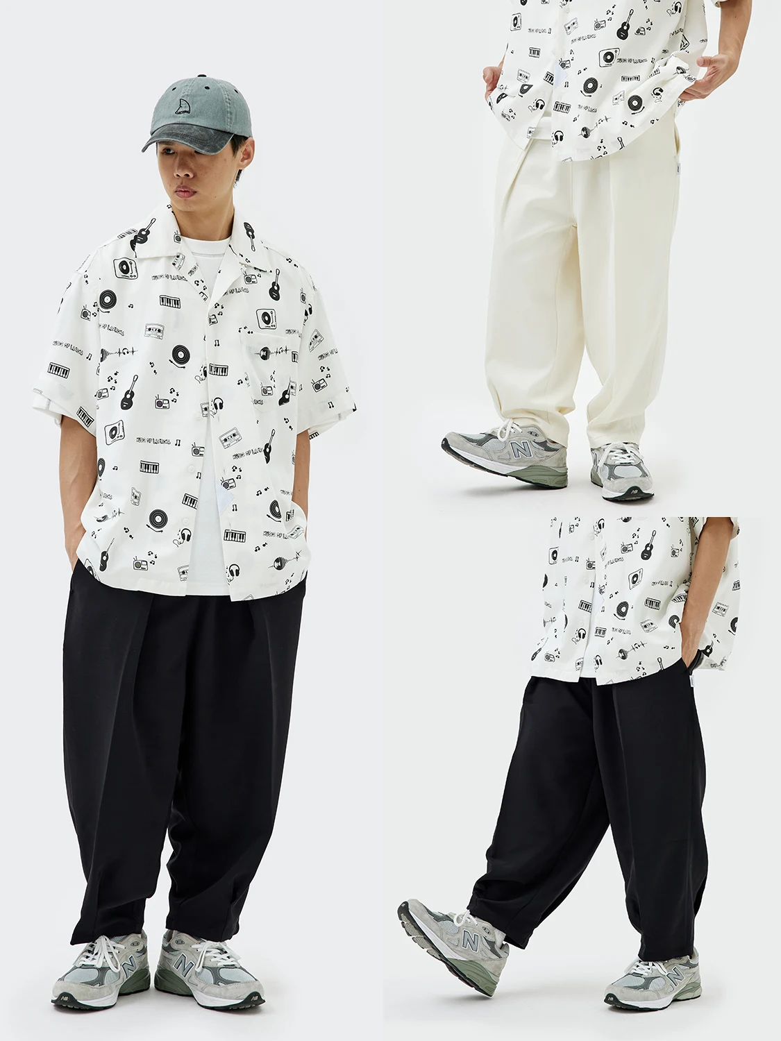 

LAPRIMA Tapered Pants Loose Fit Casual Trousers with Magic Tape Dra Wide Leg Elastic Waist 9-Length Youthful Sle