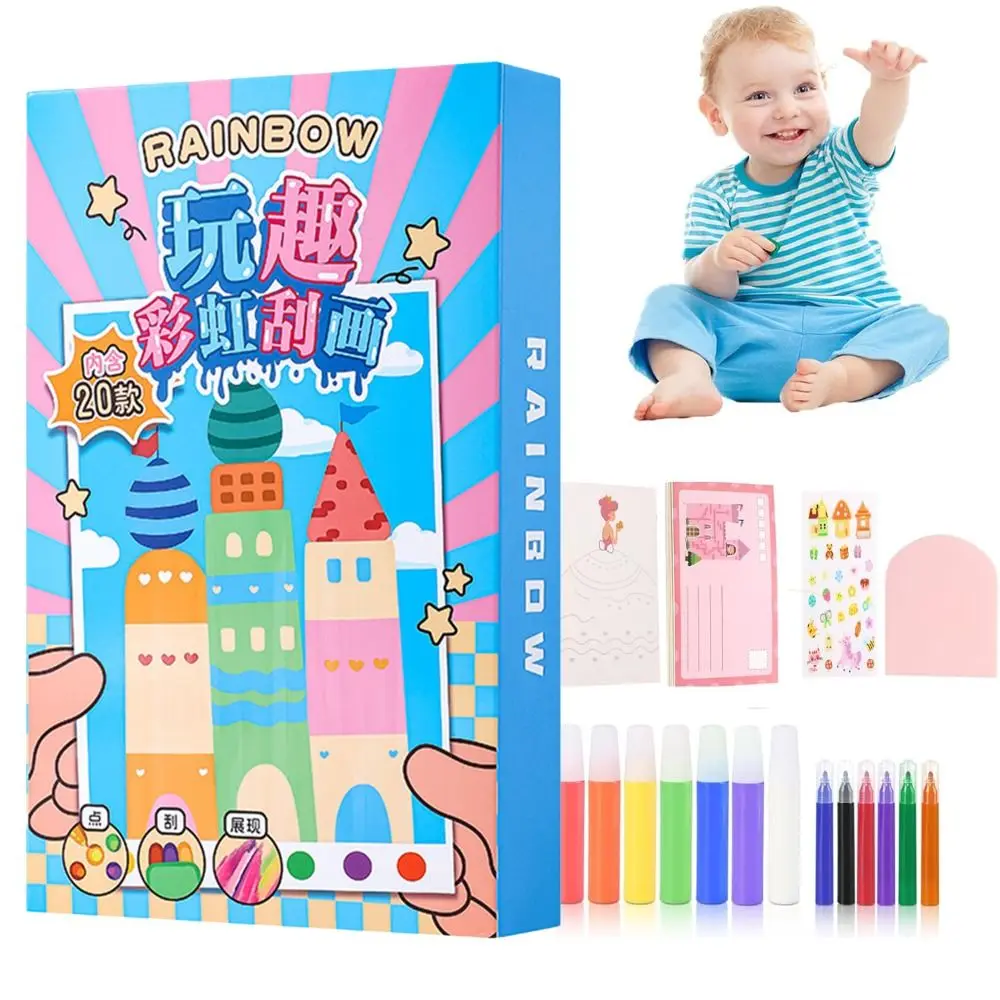 35 pezzi fai da te materiale tergipavimento arte kit di pittura per bambini rivela magica modello animale arcobaleno scratch art disegno carte fatte a mano