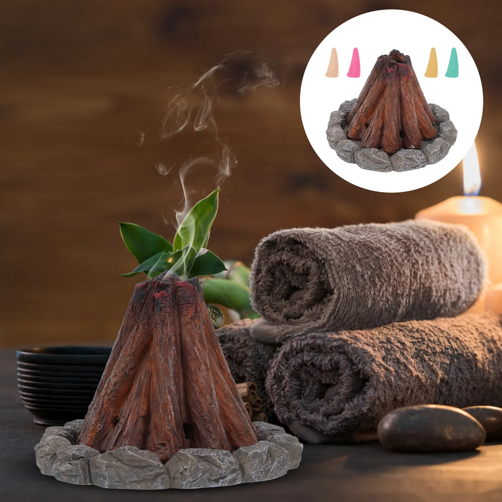 Resin Craft Incense Burning Base Firewood Pile Design Compact Desktop Censer for Meditation Sauna Bedroom Kitchen Indoor Use