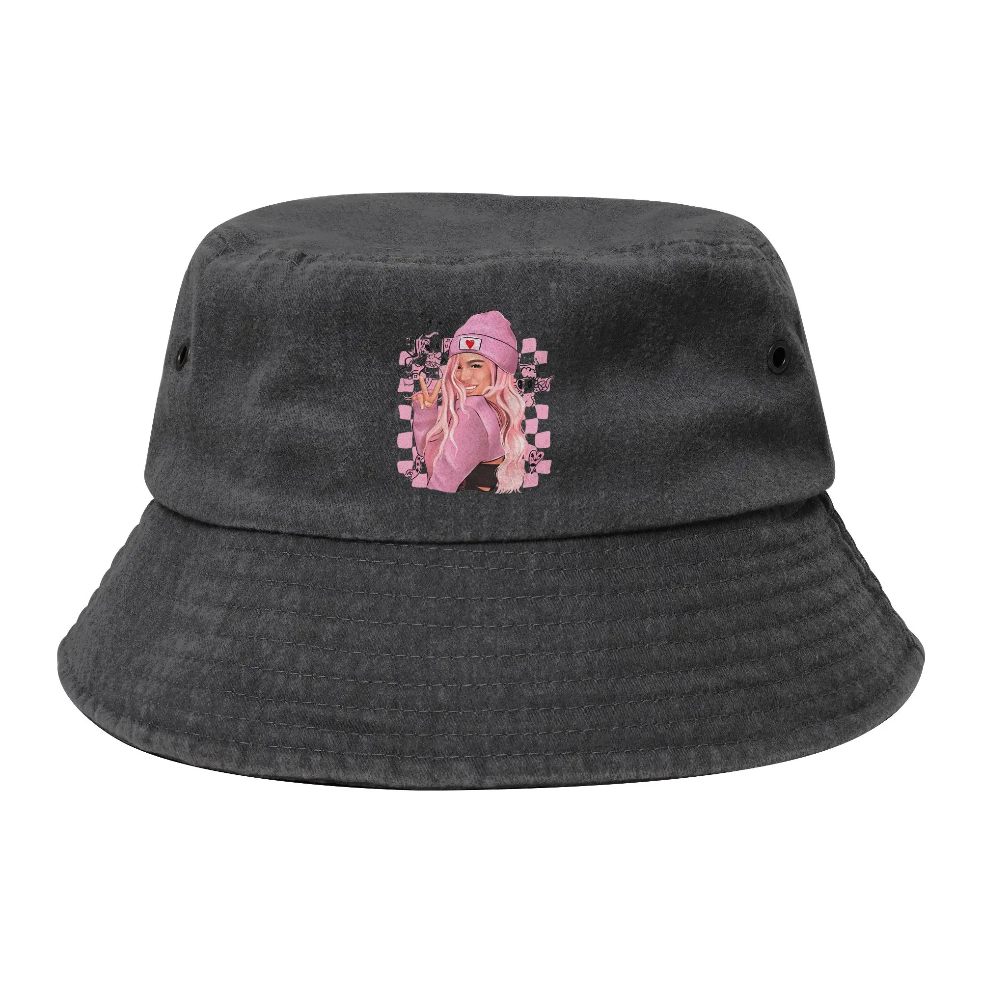 Rapper Karol G Bucket Hats for Women Men Vocation Hip Hop Reggaeton Music Distressed Cotton Sun Hat for Outdoor Fisherman Hat