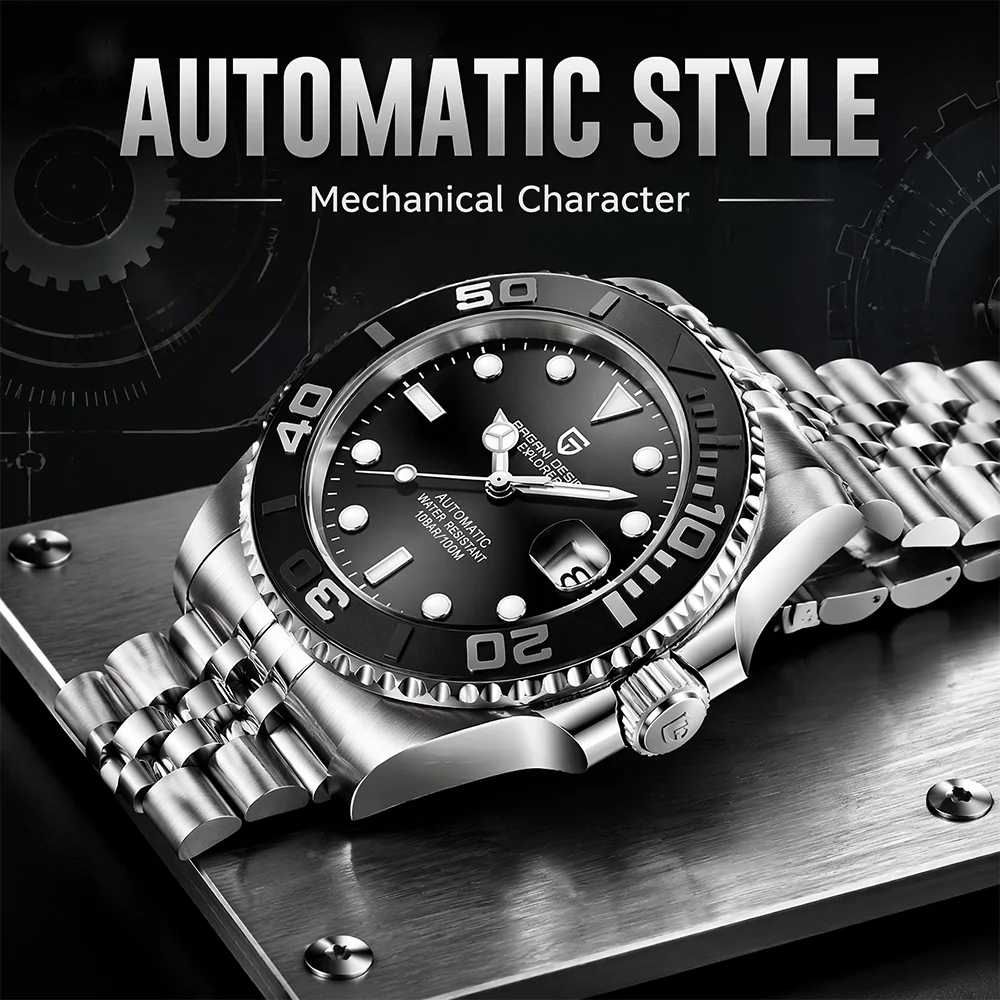 PAGANI DESIGN Men's Diving Automatic Watch Luxury Sapphire Stainless Steel 100M Waterproof Classic Diving Mechanical Watch