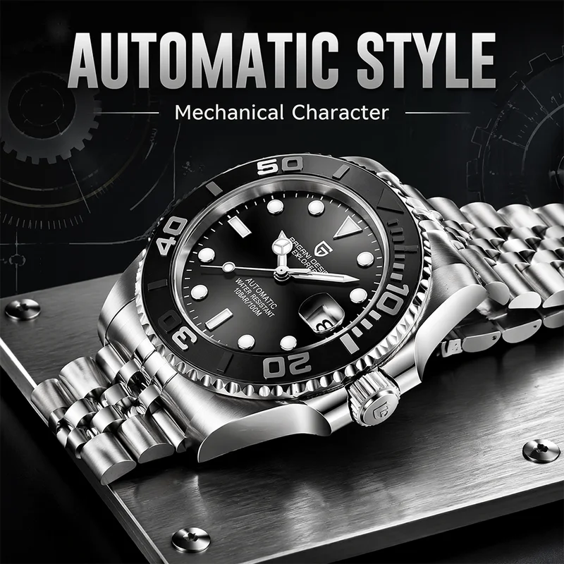 PAGANI DESIGN Men's Diving Automatic Watch Luxury Sapphire Stainless Steel 100M Waterproof Classic Diving Mechanical Watch