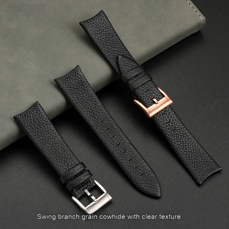 Thin curved lychee pattern watch strap for men's use in Hamilton Collection H38735751 H38755731 high-quality cowhide strap 22mm