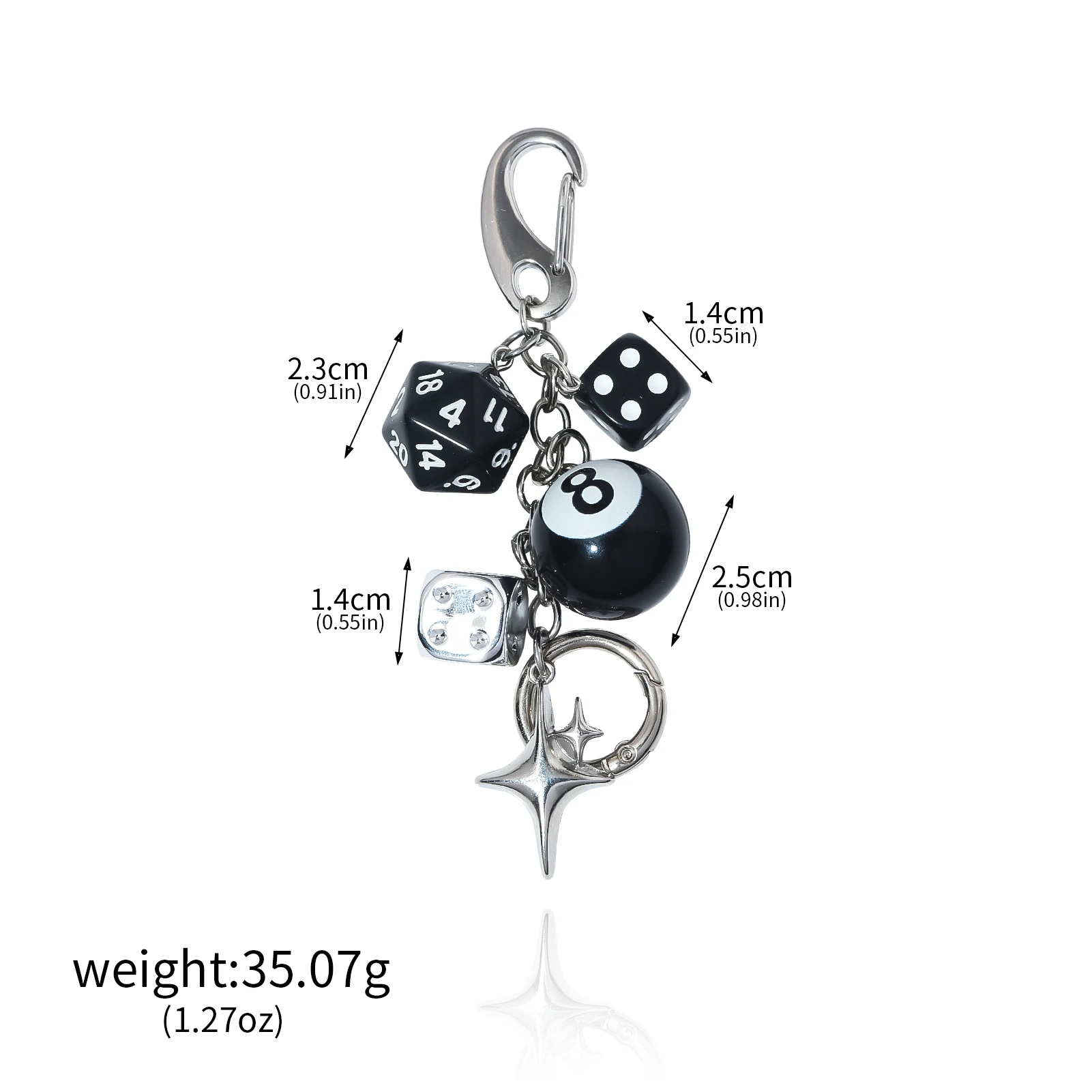 Hiphop Black Dice Billiards Keychain Y2K Black Dice No. 8 Starburst Pendant Bag Charms Hangings Punk Cool Ornament Accessories image 6