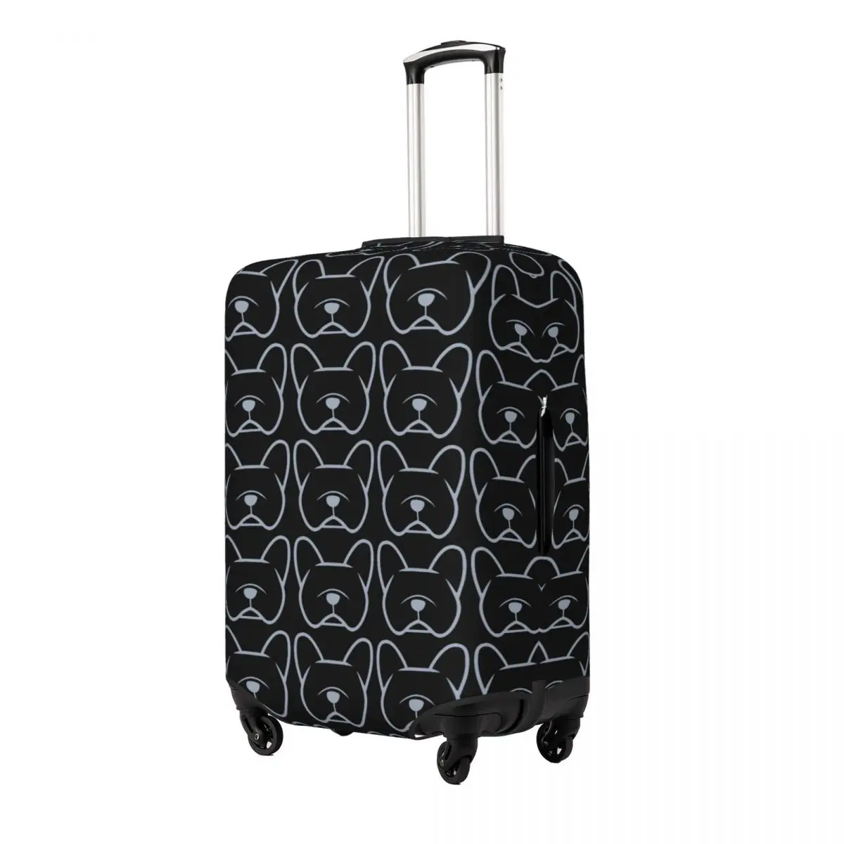 

French Bulldog Face Silhouette In Light Gray On Navy Suitcase Cover Protection Elastic Trip Luggage Protector Covers 18-32 Inch