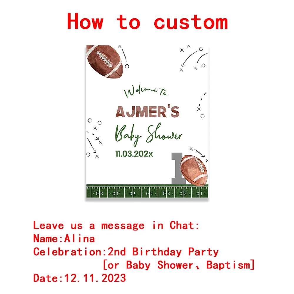 Personalized Football Birthday Welcome Sign Poster Baby Shower Custom Art Print Canvas Painting Baptism Wall Picture Party Decor