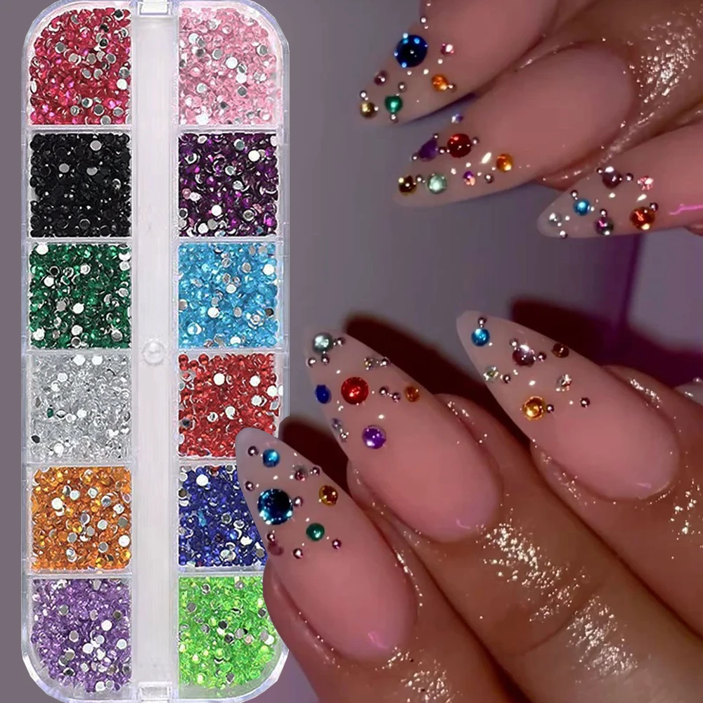 12 griglie miste mini gemme natalizie ciondoli per unghie 2mm cristallo di lusso glitter per unghie strass rosso/verde parti per unghie natalizie con retro piatto