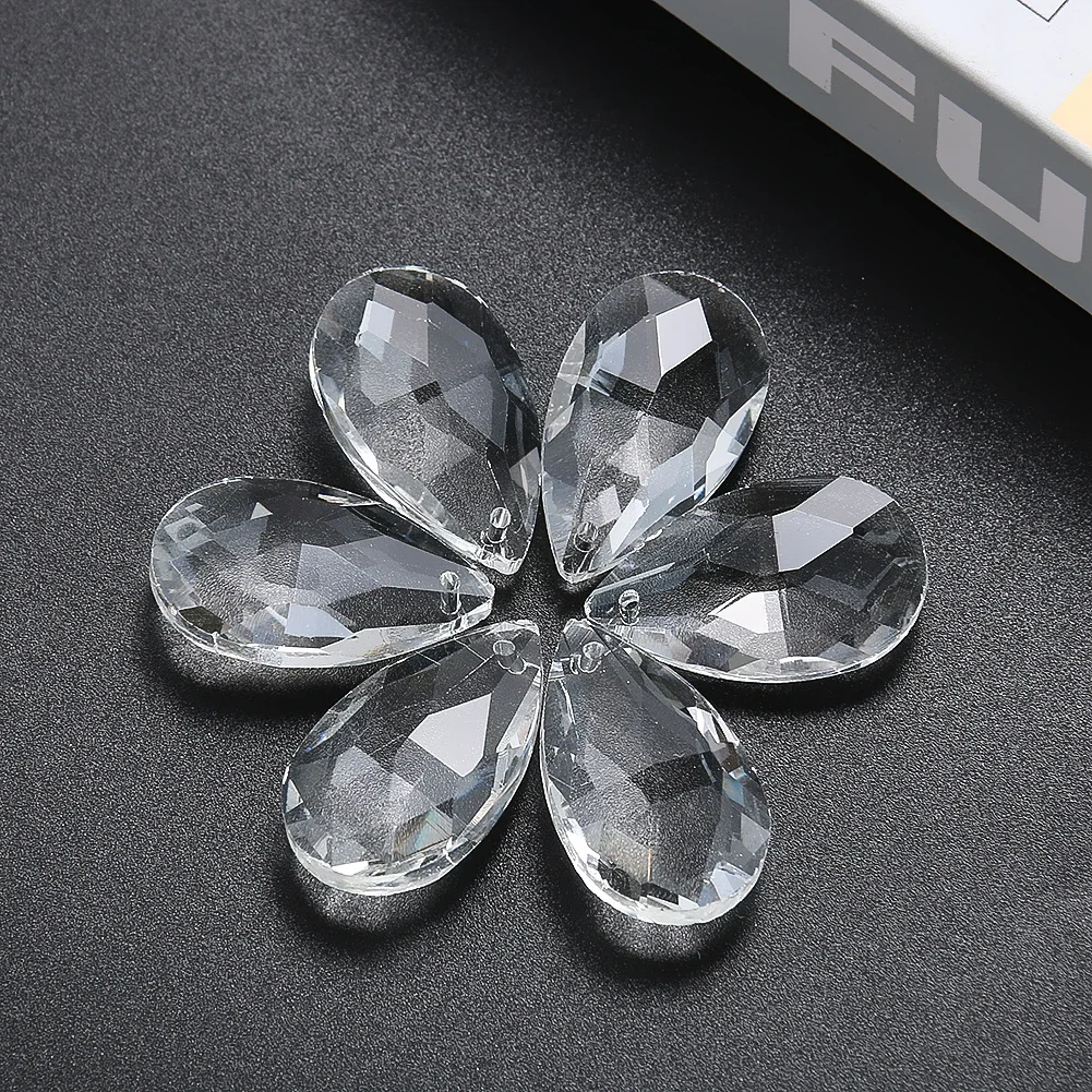 10pcs 28mm Clear Teardrop Crystal Pendant Faceted Glass Prism Hanging Drop Beads Chandelier Jewelry