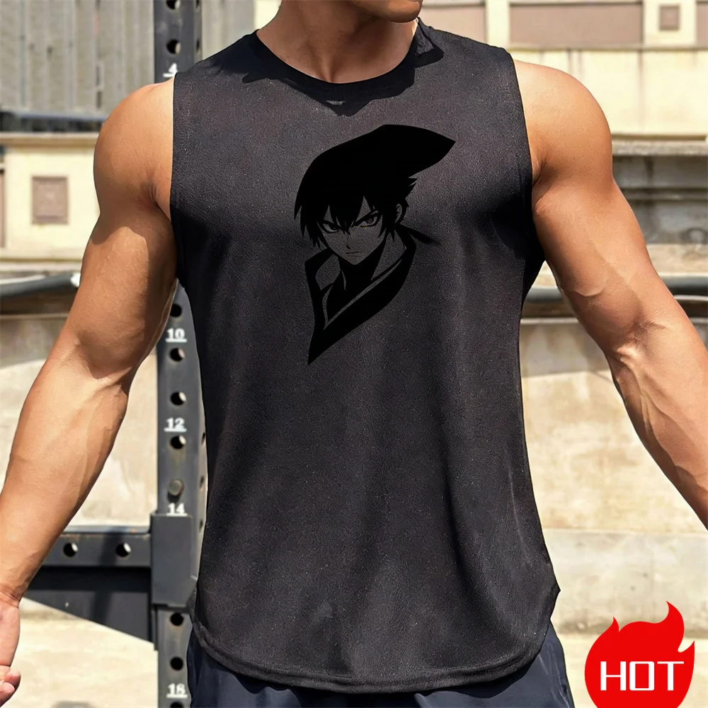 Summer Fitness Vest anime pattern Men's sleeveless T-shirt Breathable gym vest Quick drying sports T-shirt Training New T-shirts