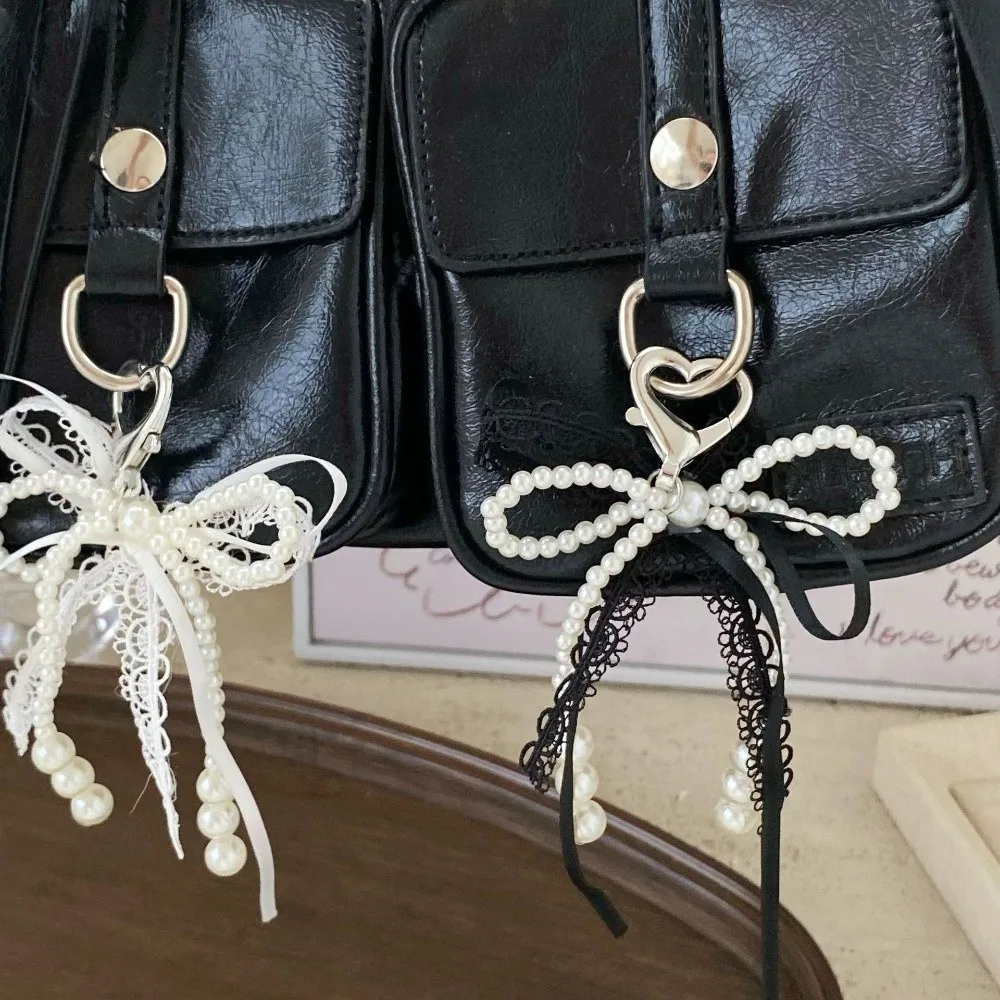New Pearl Lace Bow Keychain Removable Aesthetic Bag Charms Bag Decorations Key Holder Girls Gifts