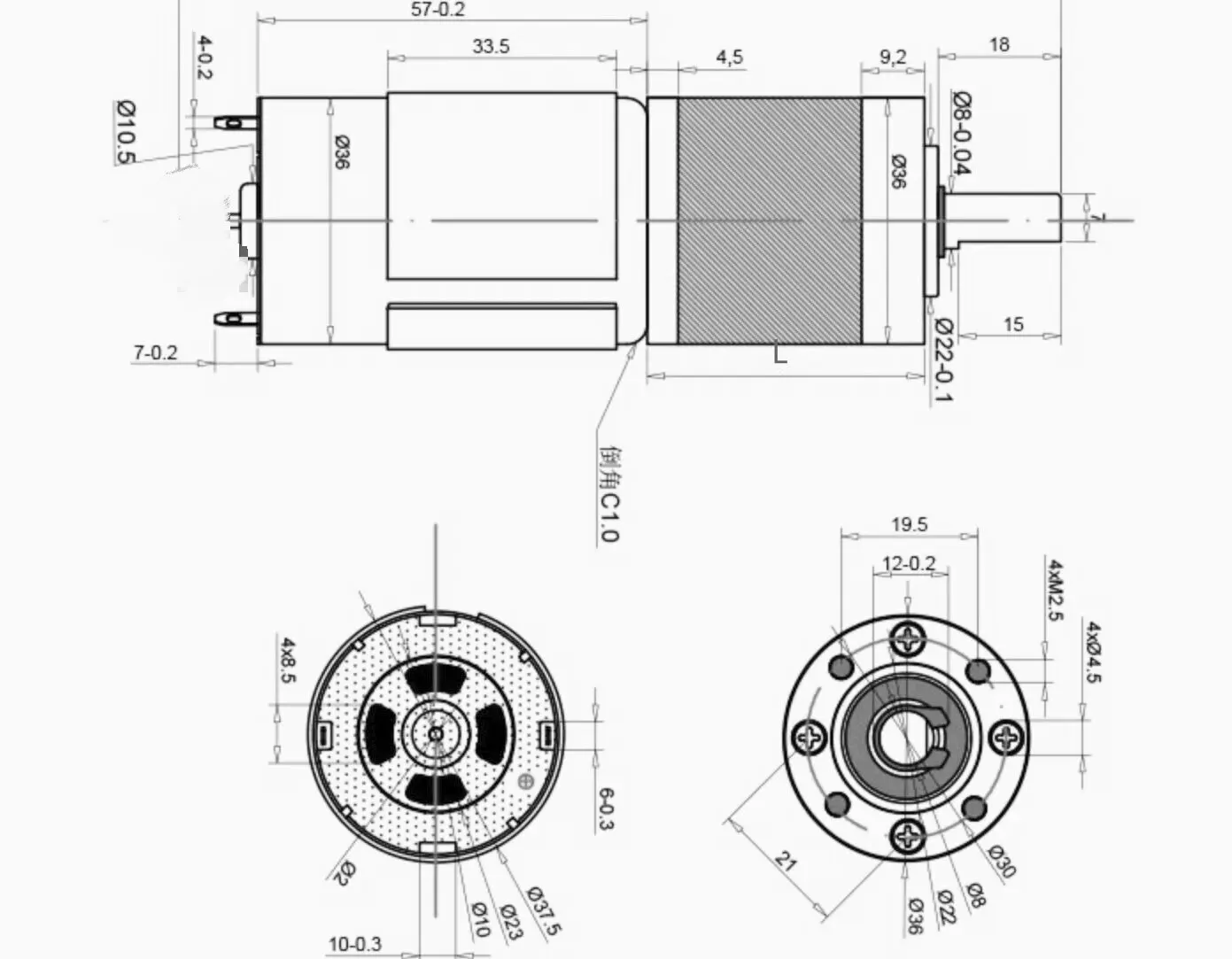 XY36-555 DC Gear Motor 12V 24V, Planetary High Torque Low Speed Metal Geared Motor, Speed Adjustable for Robotics