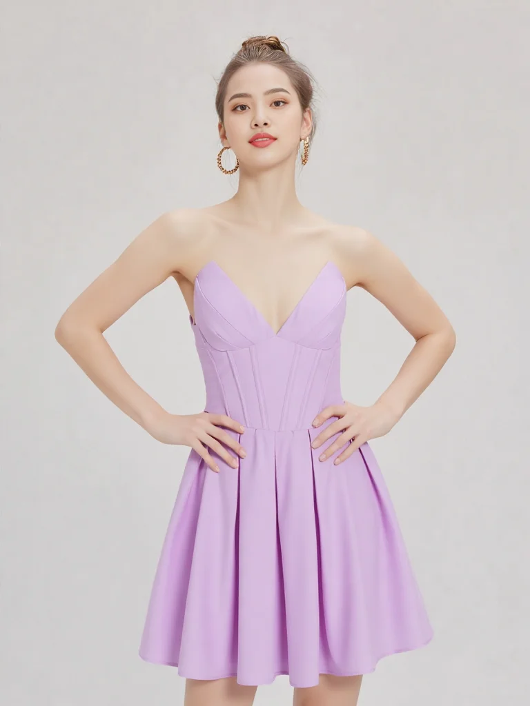 

Sexy V-neck Open Back Mini Formal Evening Dress Purple