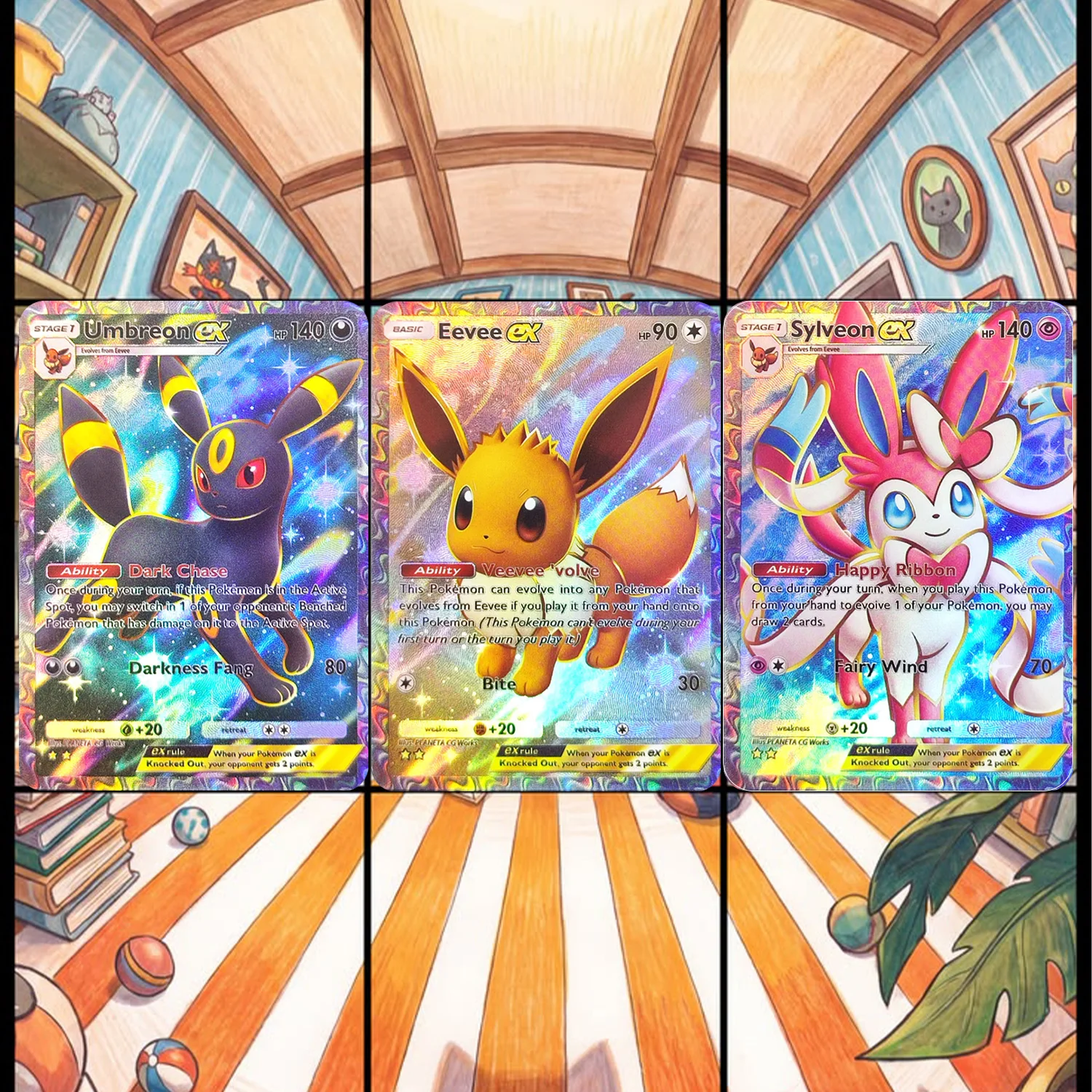DIY Pocket Cards Eeveelution Starry Sky Set Umbreon Espeon Sylveon Eevee Holo Foil Tcg Anime Peripheral Game Collection Card Toy