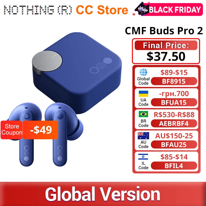 New Global Version CMF By Nothing Buds Pro 2 6 HD MICS Earphone  Bluetooth 5.3 with 50 dB Hybrid Active Noise Cancellation IP55