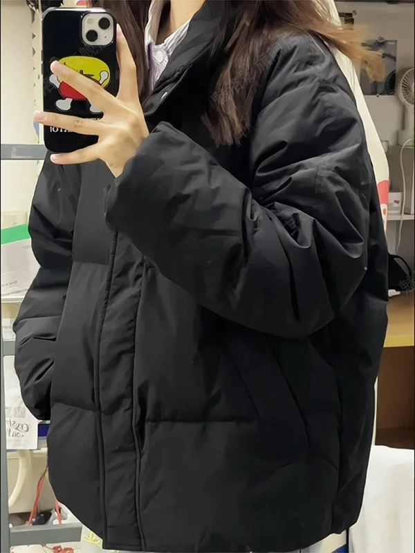 

Korean Style Women's Thickened Oversize Cotton Jacket Winter Warm Outerwear Loose Fit Comfortable Coat Long Sleeve Zipper
