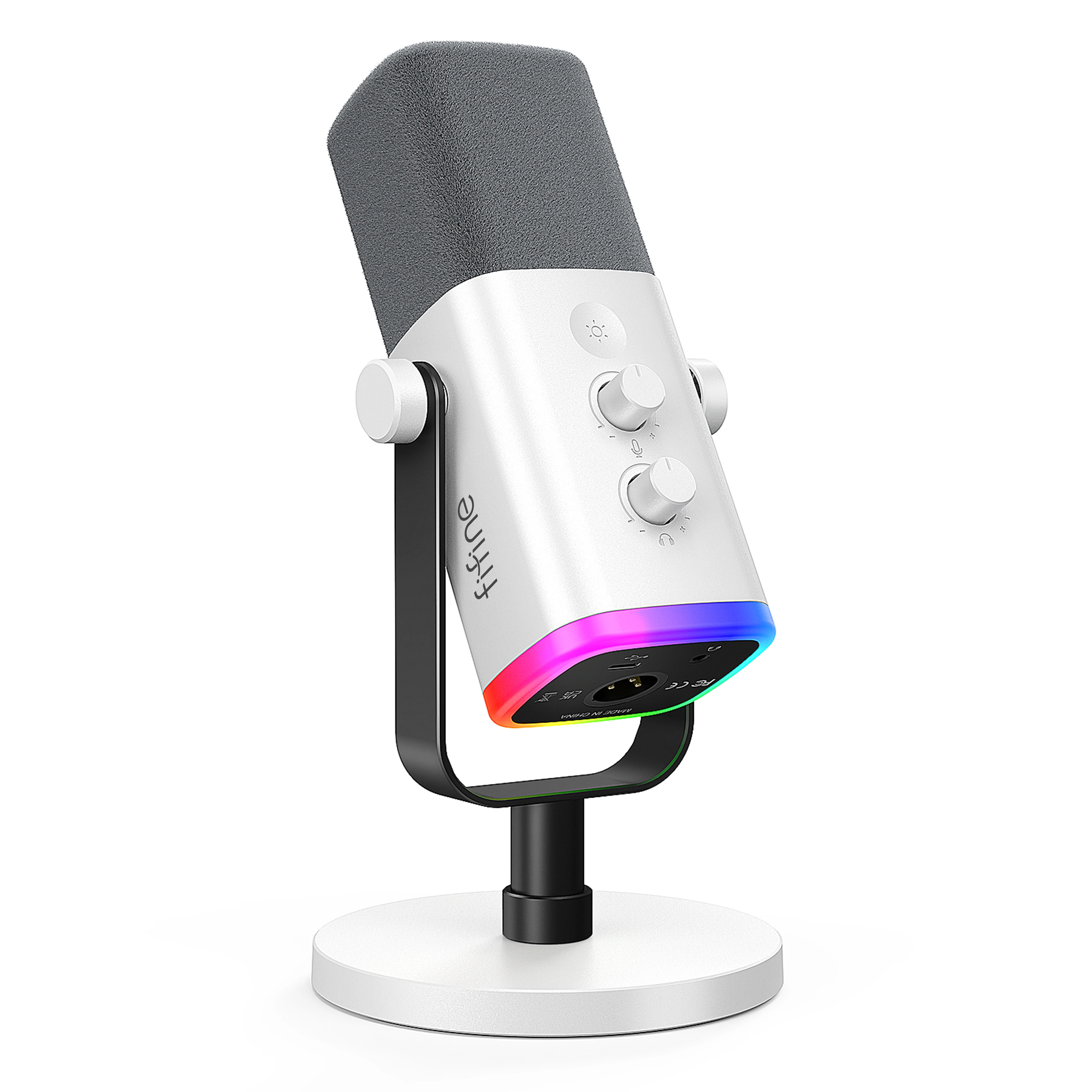 Fifine microfone dinâmico usb/xlr com controle rgb/jack de fone de ouvido/mudo, microfone para gravação de jogos de pc streaming AmpliGame-AM8