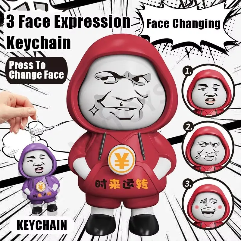 With Keychain Face Changing Pendant Chinese Style DIY Crafts Cartoon Doll Keychain 3 Facial Plastics Face Changing Toy