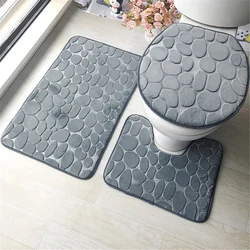 Juego de 3 alfombrillas de baño antideslizantes, alfombras de ducha absorbentes, cubierta de tapa de inodoro, 2 piezas, adoquines