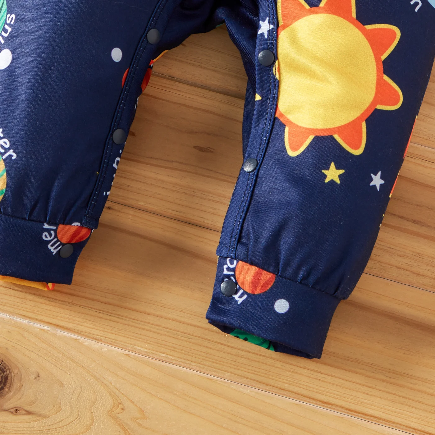 PatPat Baby Boy All Over Solar System Planets and Letter Print Dark Blue Long-sleeve Jumpsuit Soft and Comfortable