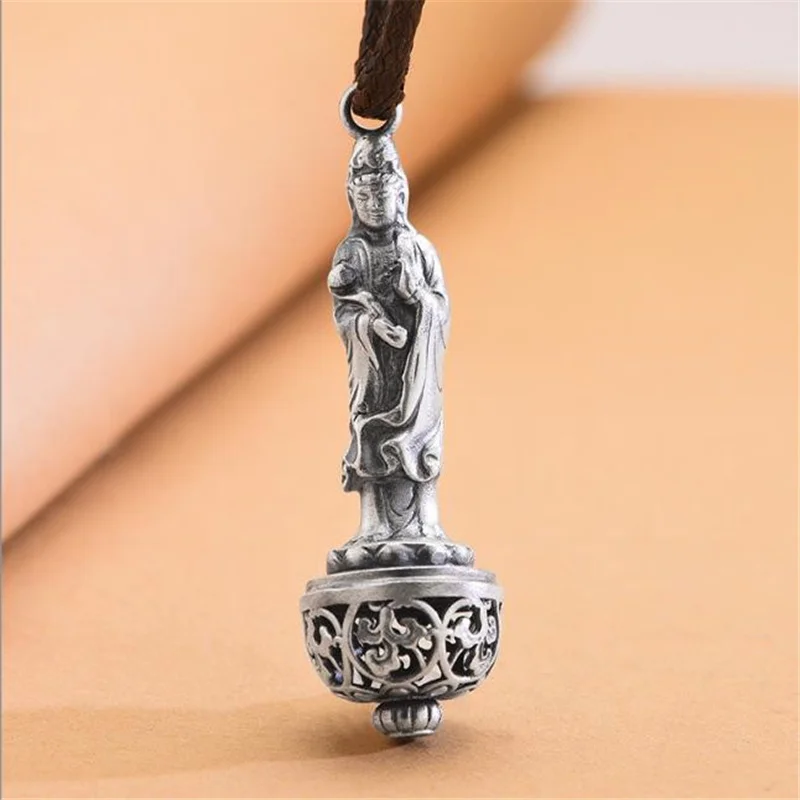 Male Pendant Six-Character Mantra Maitreya Laughing Buddha Amitabha Necklace For Men Jewelry Chain 925 Silver Necklace Boy Gift