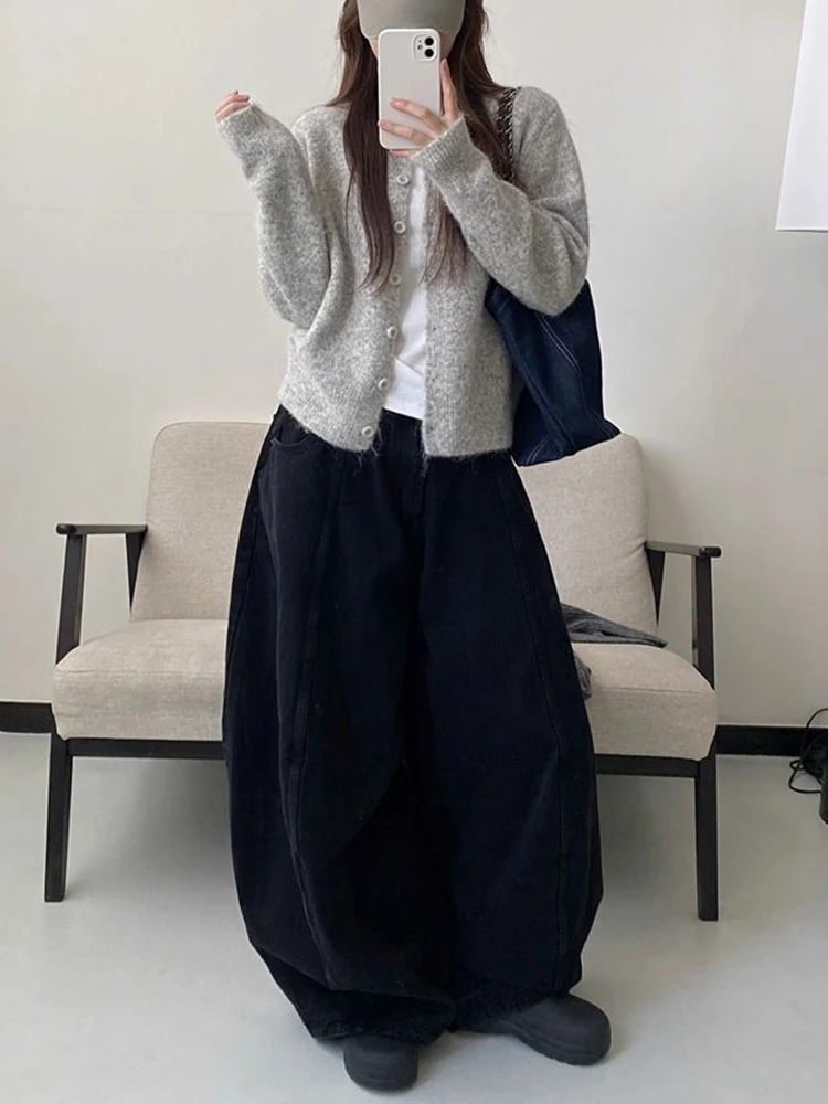 Black Wide Leg Jeans Women Vintage Streetwear Loose Casual Y2K Hottie Denim Pants American Retro High Waist Harajuku Trouser New