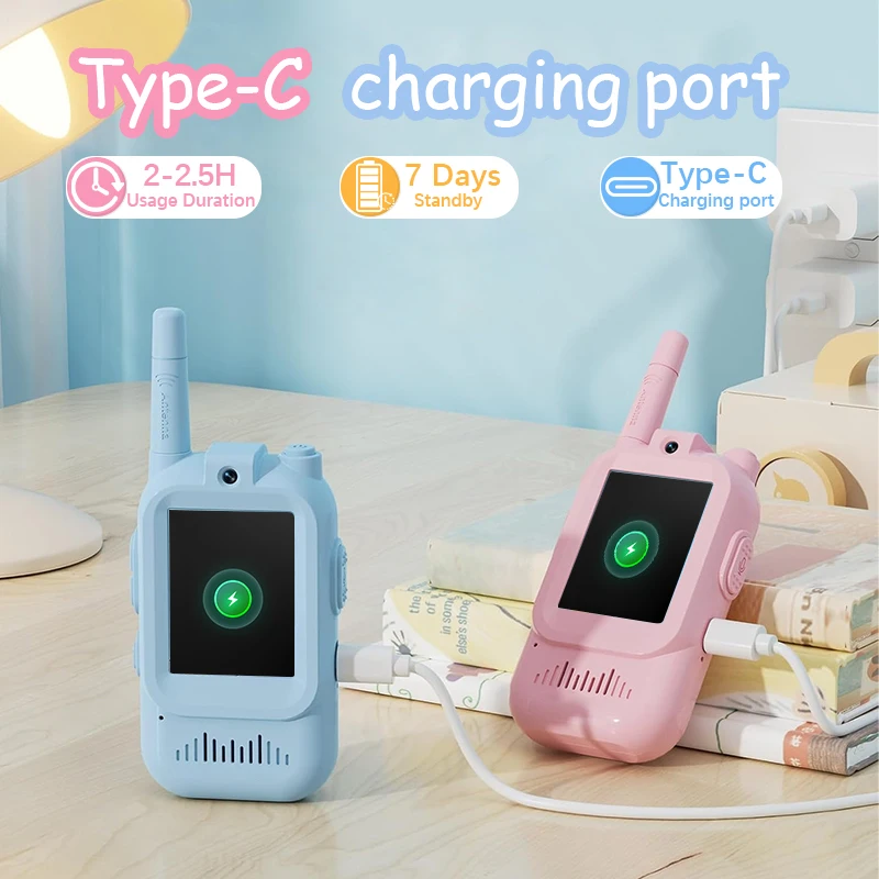 Video Walkie Talkies voor Kinderen, 2-pack, Oplaadbare Intercom Walkie-talkie, Schattig 2 Inch Scherm, Eén-Knops Oproep, Kinder Video Intercom