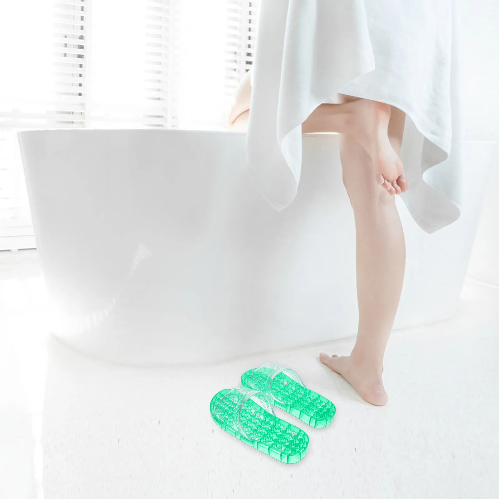 1Pair Hollowed Draining Massaging Slippers Breathable Lightweight Anti-Skid Shower Footwear Unisex Simple Design Indoor Bath
