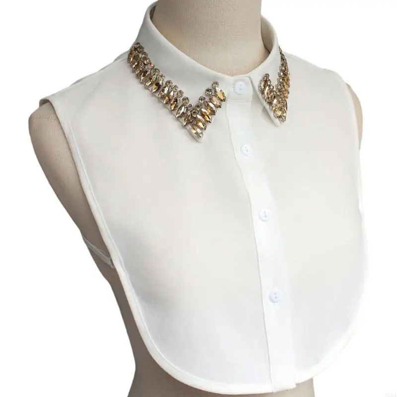 2026 New Stylish Detachable Neck Collar Accessory Rhinestones Embellished Polyester False Collar For Women Shirts Blouses Outfit