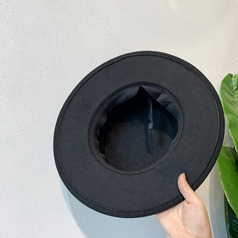 الشتاء الصوف فيدورا قبعة للنساء قبعة لباد دافئة أنثى سيدة خمر بلون شقة حافة قبعات الجاز #5