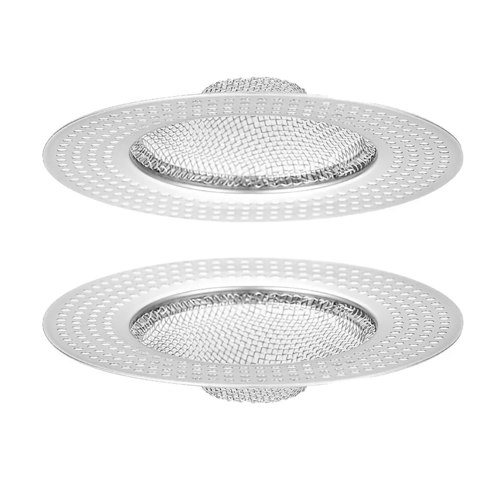 2Pcs Stainless Steel Drain Strainer Rust-Proof Shower Hair Catcher Raised Rim Non-Slip Design Fast Drain Bathroom Kitchen Sink