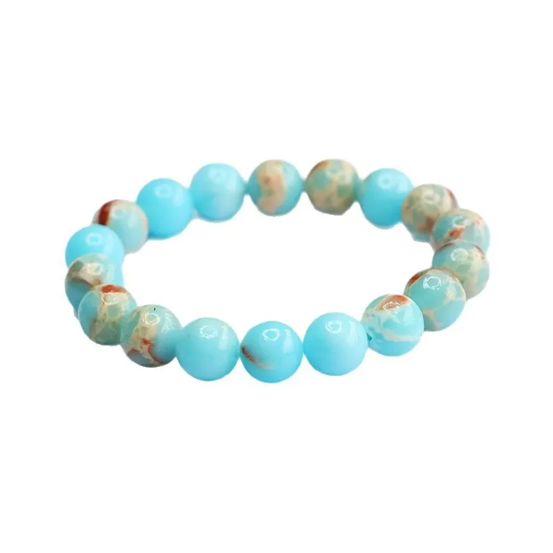 

Tranquil Blue Shoushan Stone Bracelet, Elegant Round Bead Bracelet With Unique Markings, Natural Gemstone Jewelry