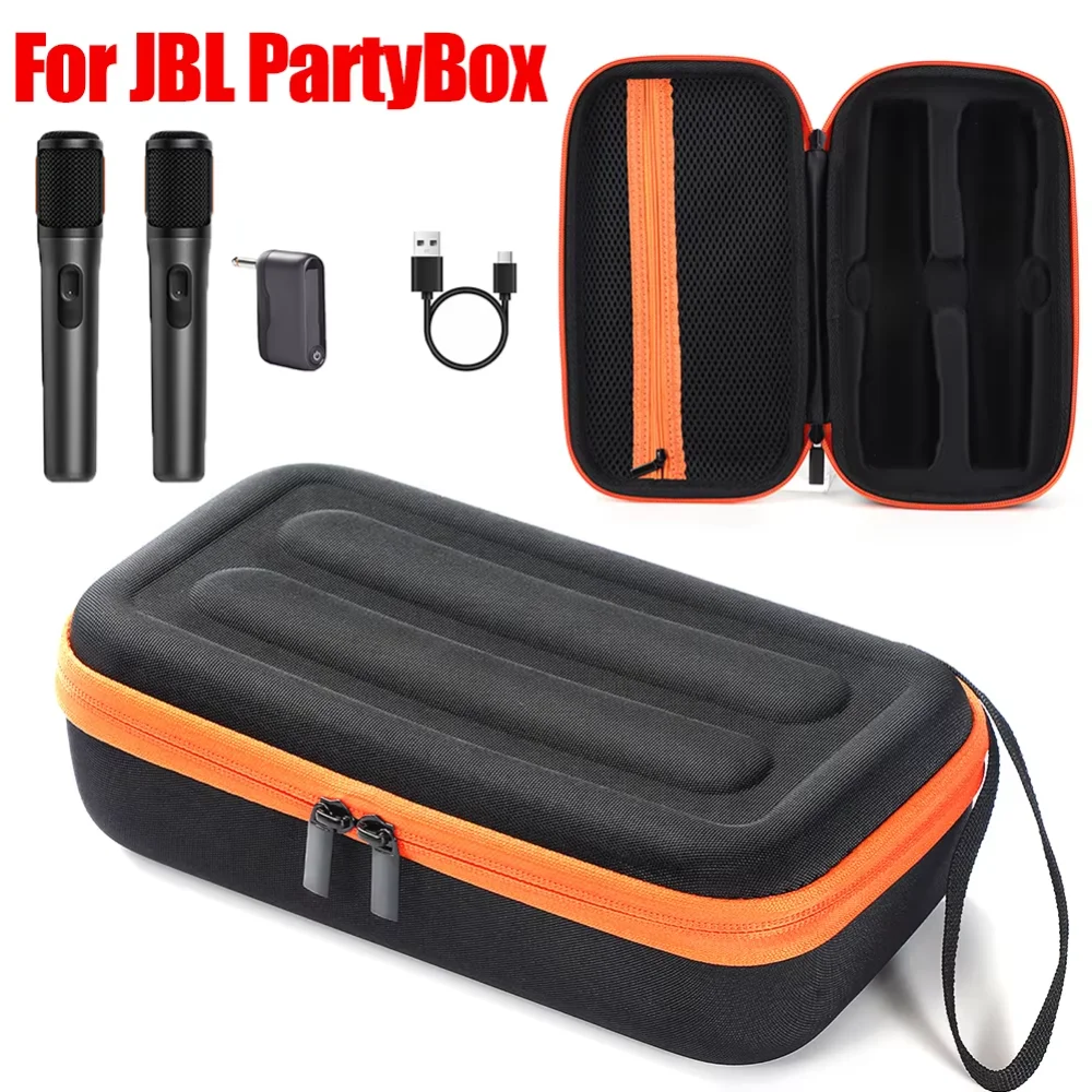 Hard EVA Storage Bag for JBL PartyBox Speaker Microphone Box Waterproof Shockproof Anti-Scratch 2 Slots Portable Mic Storage Bag