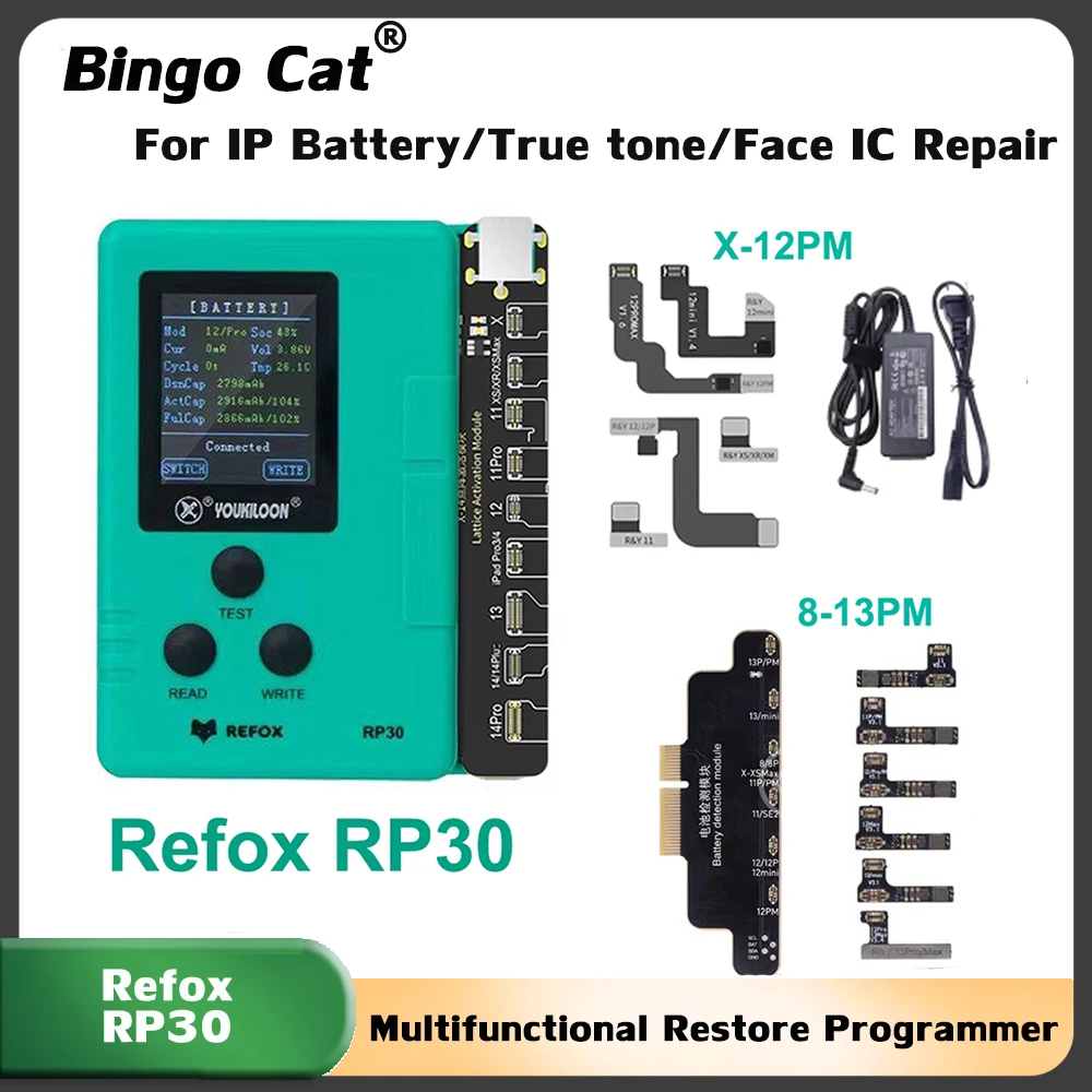 REFOX RP30 Dot Matrix Repair Programmer Cable No Need Soldering for IPhone X-11 12 13 14 15 Pro Max Face ID Battery Data Repair