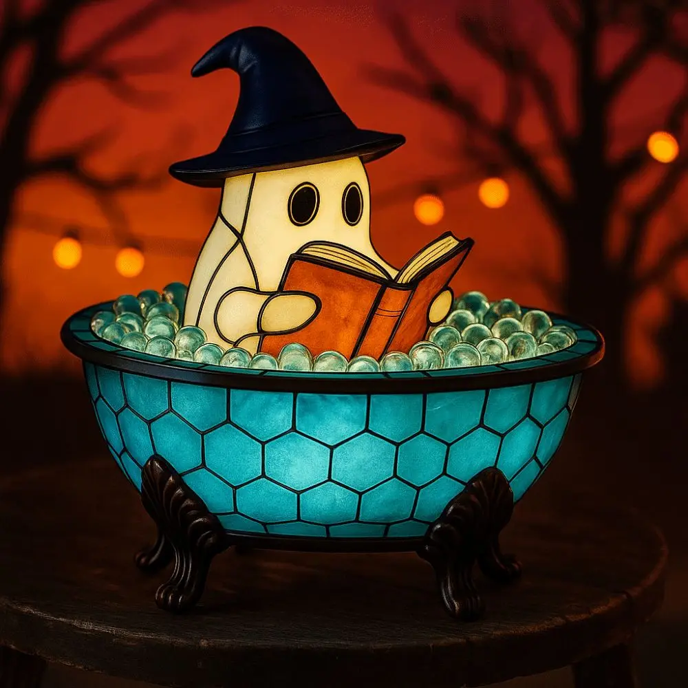 樹脂ゴーストバブルバスランプソフト色変化かわいいゴーストテーマ浴槽ランプ装飾ハロウィンゴーストナイトライト暖炉